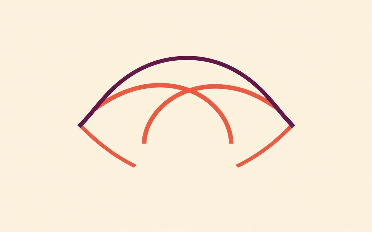 Overlapping plum and copper arcs forming a feedback loop pattern.