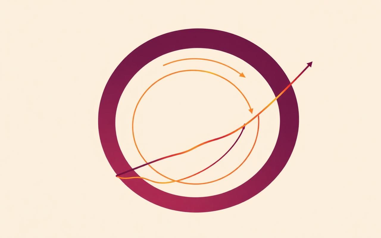 Stylized concentric arcs and a rising growth line representing retention and expansion.